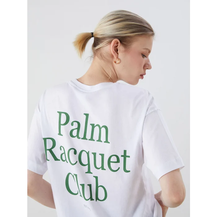 LCW Vision Beyaz Bisiklet Yaka Baskılı Oversize Kadın Tişört