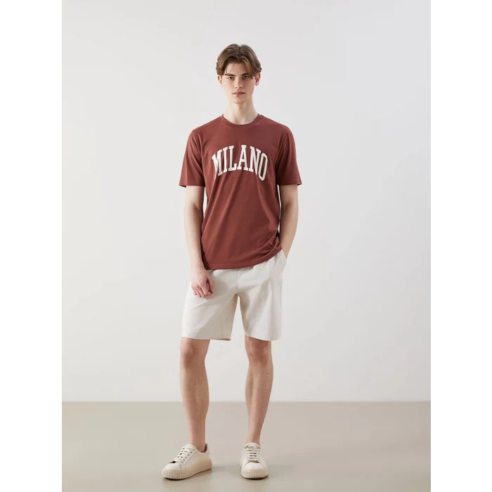 XSIDE Pembe Bisiklet Yaka Milano Baskılı Penye Erkek Tişört