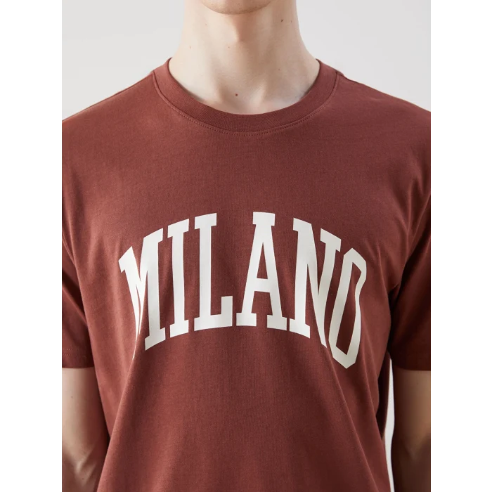 XSIDE Pembe Bisiklet Yaka Milano Baskılı Penye Erkek Tişört