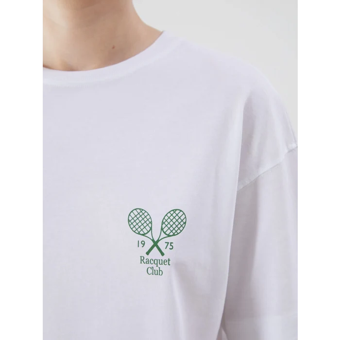 LCW Vision Beyaz Bisiklet Yaka Baskılı Oversize Kadın Tişört