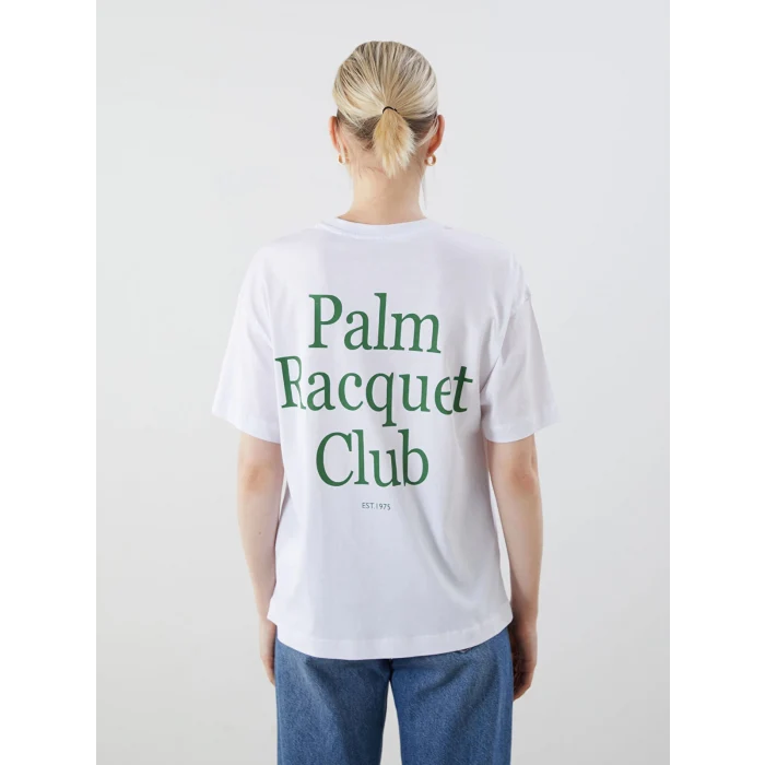 LCW Vision Beyaz Bisiklet Yaka Baskılı Oversize Kadın Tişört