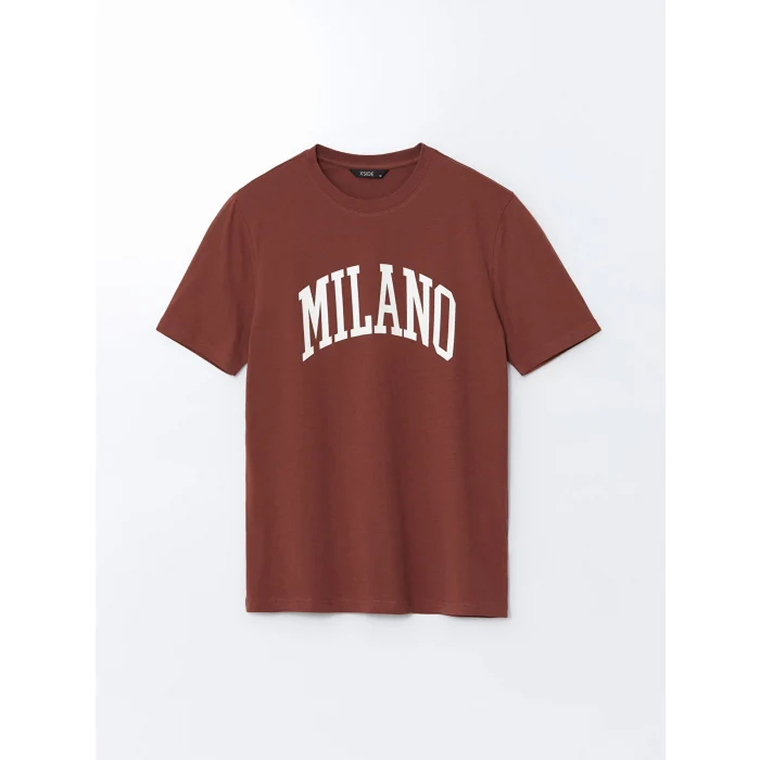 XSIDE Pembe Bisiklet Yaka Milano Baskılı Penye Erkek Tişört