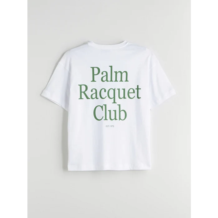 LCW Vision Beyaz Bisiklet Yaka Baskılı Oversize Kadın Tişört