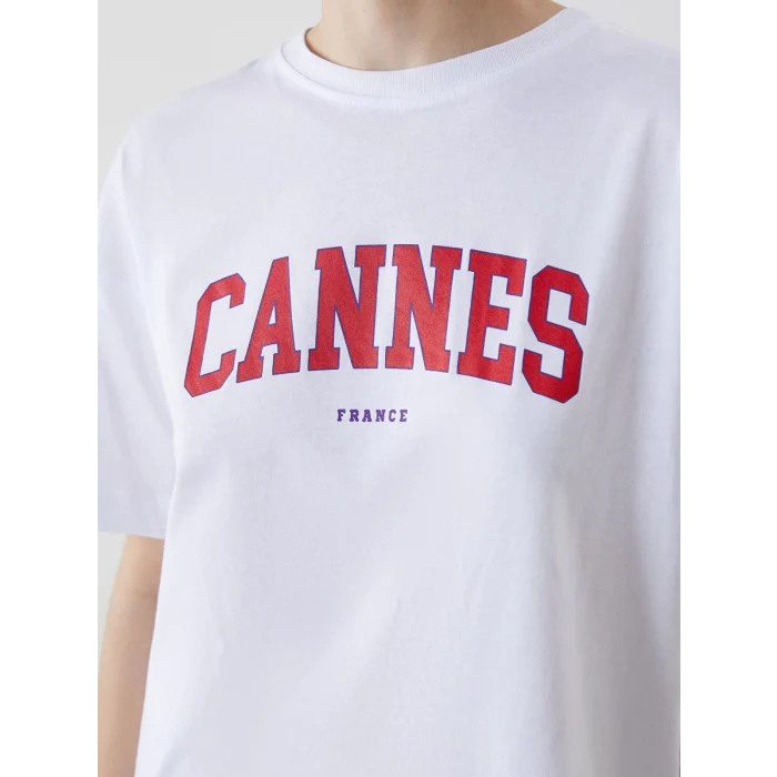 LCW Vision Beyaz Cannes Baskılı Oversize Kadın Tişört