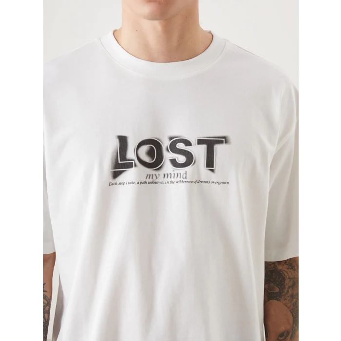 XSIDE Ekru Bisiklet Yaka Kısa Kollu Baskılı Penye Erkek Tişört