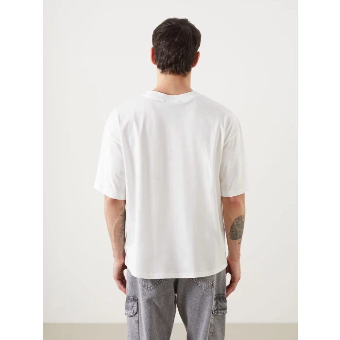 XSIDE Ekru Bisiklet Yaka Kısa Kollu Baskılı Penye Erkek Tişört