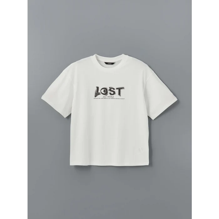 XSIDE Ekru Bisiklet Yaka Kısa Kollu Baskılı Penye Erkek Tişört