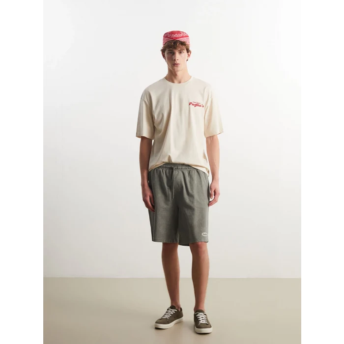 XSIDE Bej Bisiklet Yaka Baskılı Penye Erkek Tişört