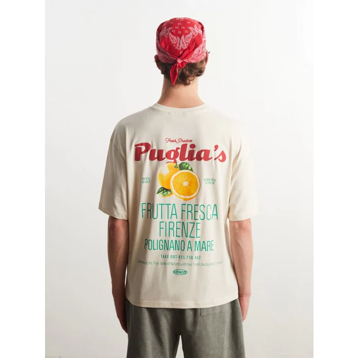 XSIDE Bej Bisiklet Yaka Baskılı Penye Erkek Tişört