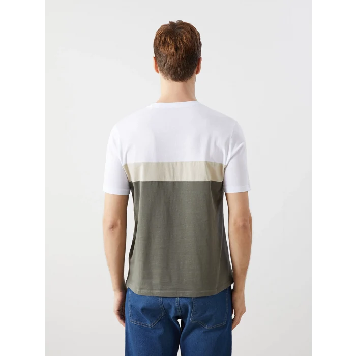 LCWAIKIKI Classic Beyaz Bisiklet Yaka Kısa Kollu Renk Bloklu Erkek Tişört