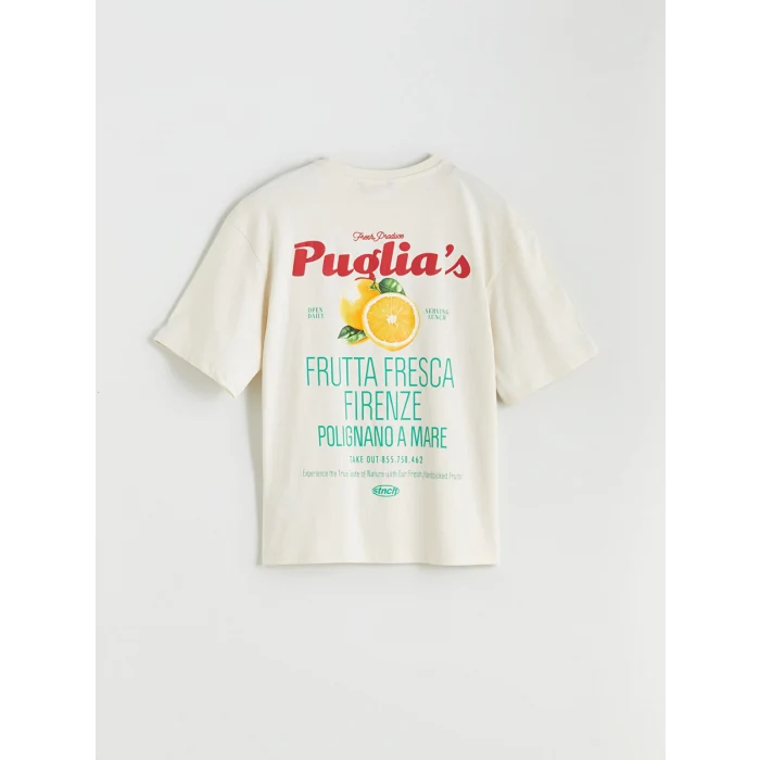 XSIDE Bej Bisiklet Yaka Baskılı Penye Erkek Tişört