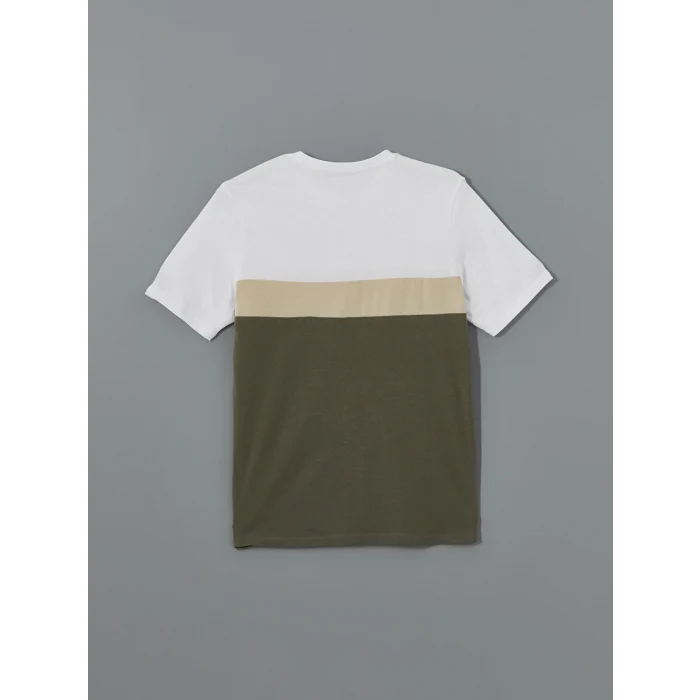 LCWAIKIKI Classic Beyaz Bisiklet Yaka Kısa Kollu Renk Bloklu Erkek Tişört