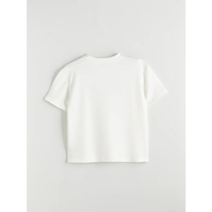 LCW Comfort Ekru Bisiklet Yaka Baskılı Kadın Tişört