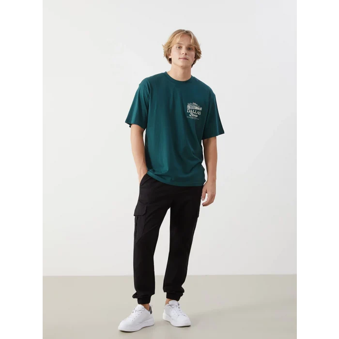 XSIDE Yeşil Bisiklet Yaka Dallas Baskılı Penye Erkek Tişört