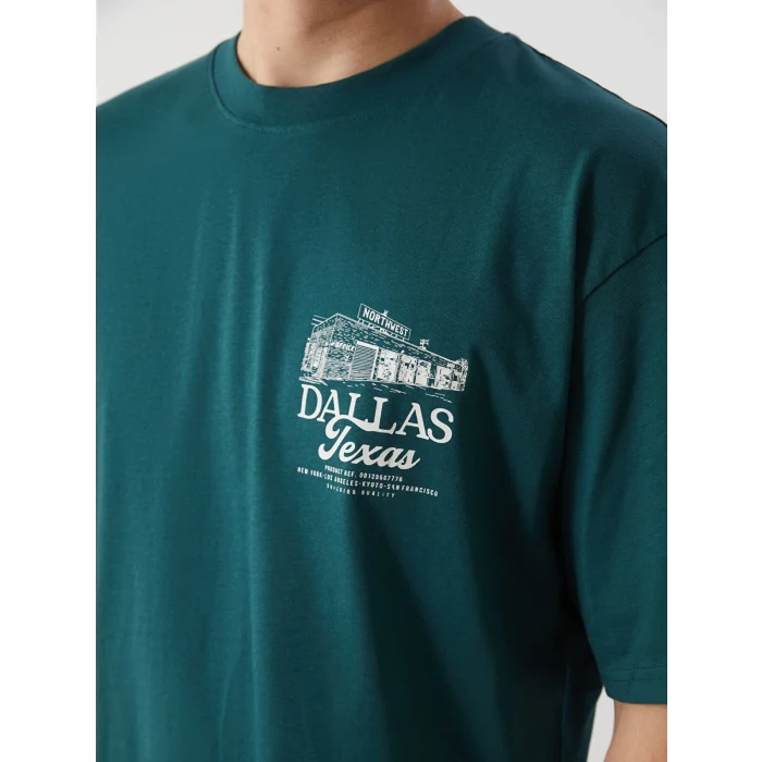 XSIDE Yeşil Bisiklet Yaka Dallas Baskılı Penye Erkek Tişört