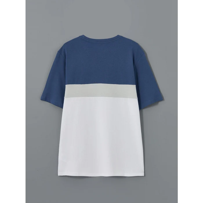 LCWAIKIKI Classic Indigo Bisiklet Yaka Kısa Kollu Renk Bloklu Erkek Tişört
