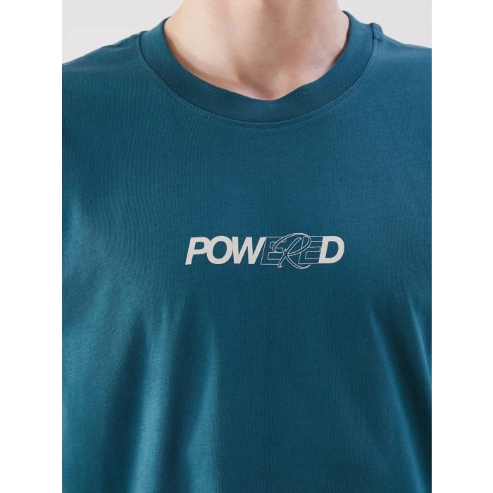 XSIDE Petrol Bisiklet Yaka Baskılı Penye Erkek Tişört