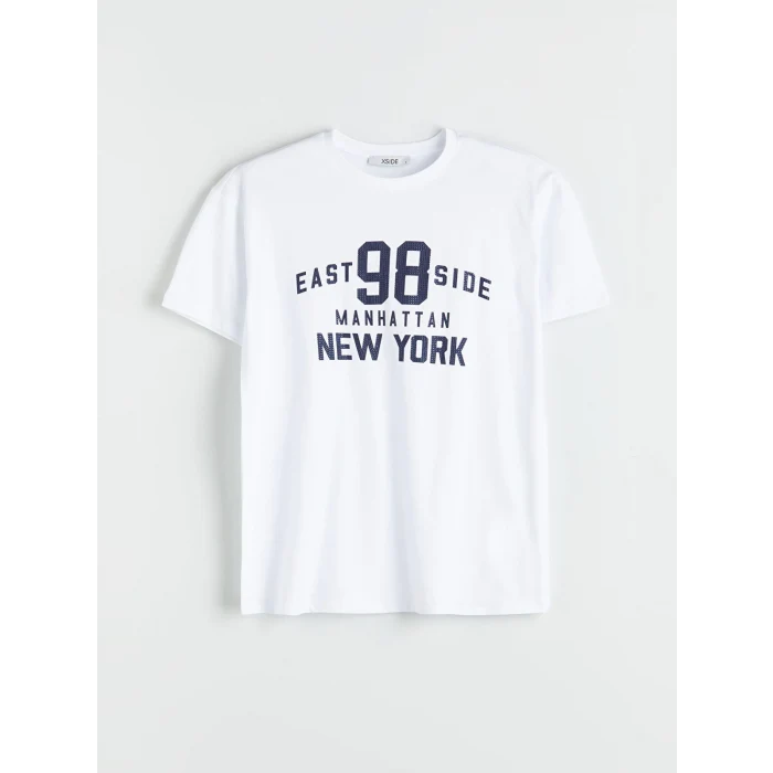 XSIDE Beyaz Bisiklet Yaka New York Baskılı Kadın Tişört