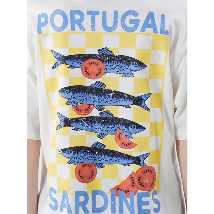 LCW Vision Ekru Bisiklet Yaka Baskılı Oversize Kadın Tişört