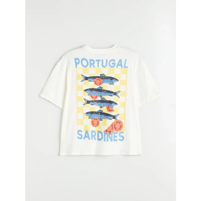 LCW Vision Ekru Bisiklet Yaka Baskılı Oversize Kadın Tişört