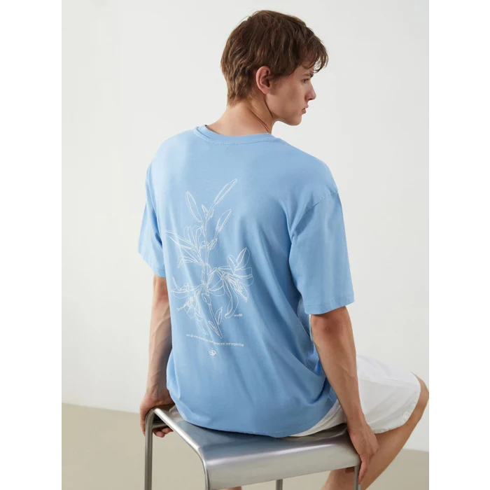 XSIDE Mavi Bisiklet Yaka Baskılı Penye Erkek Tişört