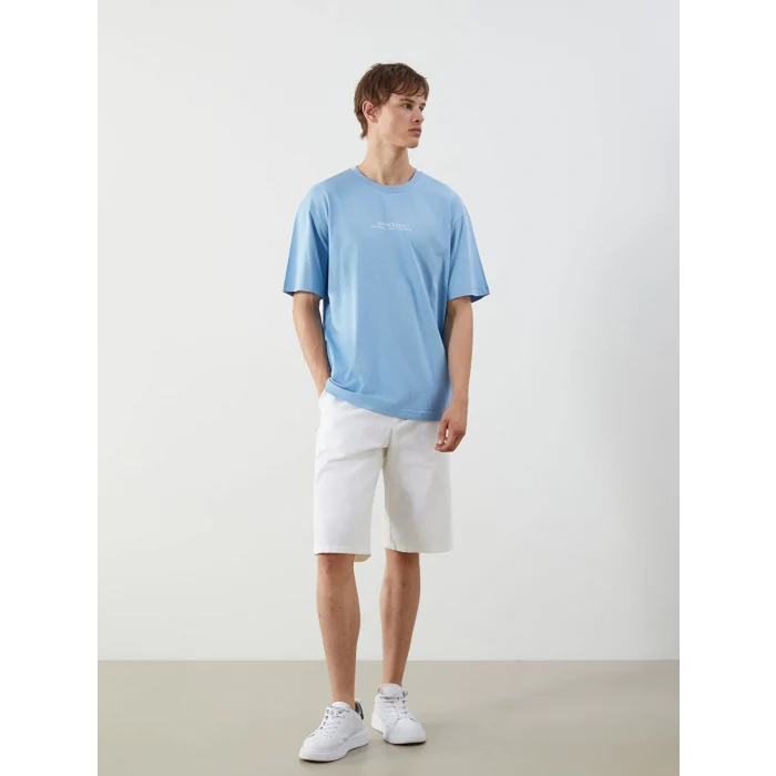 XSIDE Mavi Bisiklet Yaka Baskılı Penye Erkek Tişört