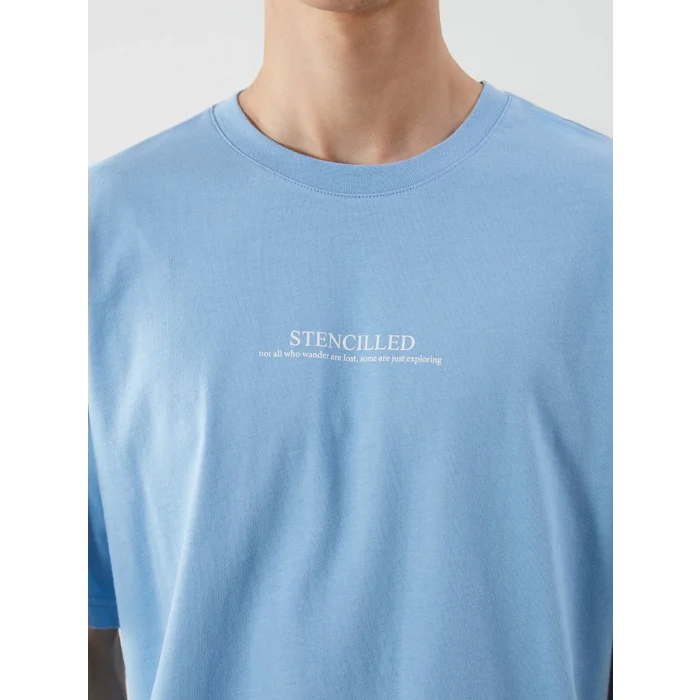 XSIDE Mavi Bisiklet Yaka Baskılı Penye Erkek Tişört