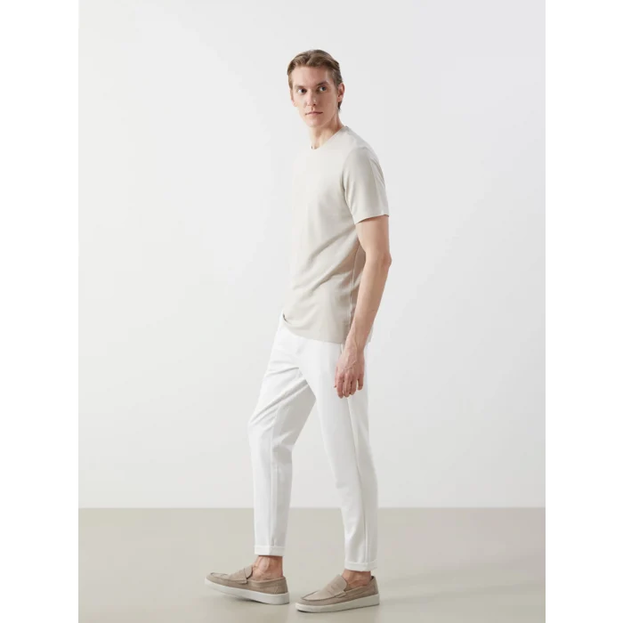 LCW Vision Bej Bisiklet Yaka Kısa Kollu Erkek Tişört