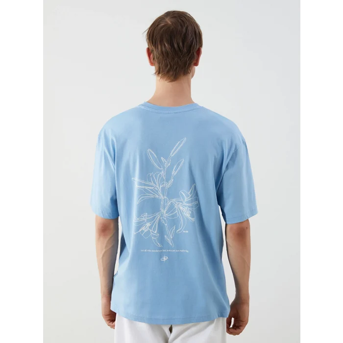 XSIDE Mavi Bisiklet Yaka Baskılı Penye Erkek Tişört