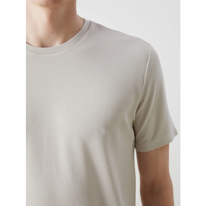 LCW Vision Bej Bisiklet Yaka Kısa Kollu Erkek Tişört