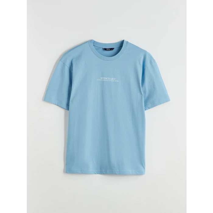 XSIDE Mavi Bisiklet Yaka Baskılı Penye Erkek Tişört