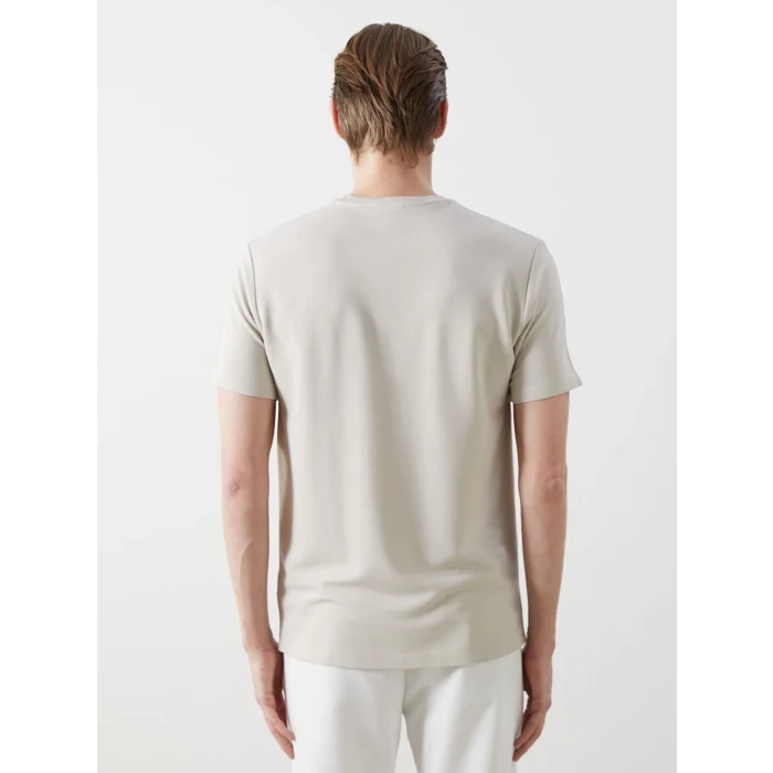 LCW Vision Bej Bisiklet Yaka Kısa Kollu Erkek Tişört