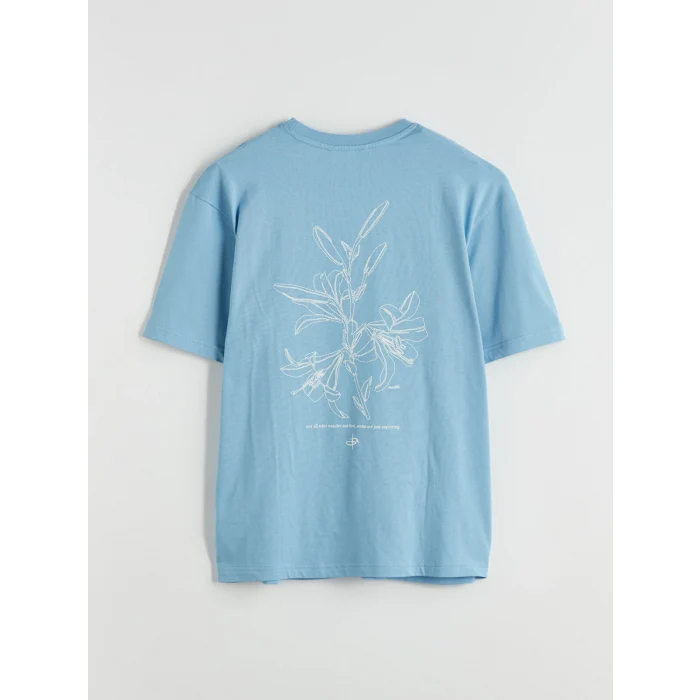 XSIDE Mavi Bisiklet Yaka Baskılı Penye Erkek Tişört