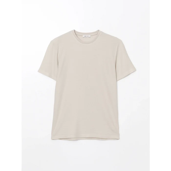 LCW Vision Bej Bisiklet Yaka Kısa Kollu Erkek Tişört