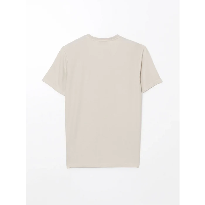 LCW Vision Bej Bisiklet Yaka Kısa Kollu Erkek Tişört