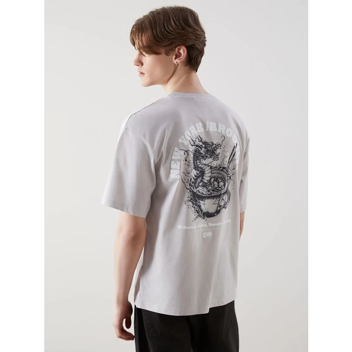 XSIDE Gri Bisiklet Yaka Baskılı Erkek Tişört