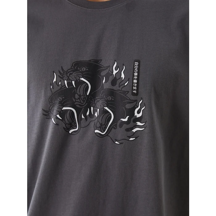 XSIDE Antrasit Bisiklet Yaka Baskılı Penye Erkek Tişört