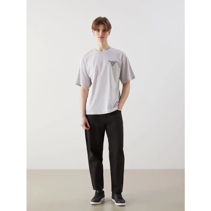 XSIDE Gri Bisiklet Yaka Baskılı Erkek Tişört