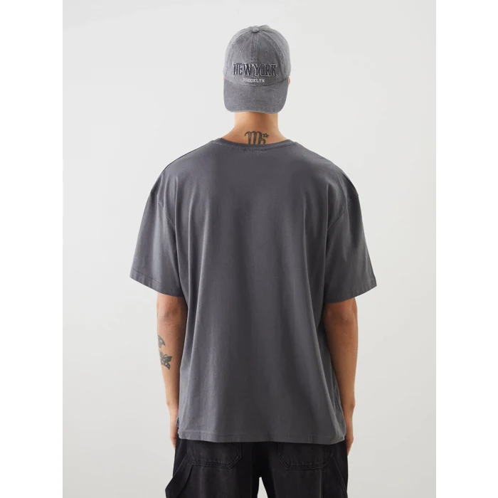 XSIDE Antrasit Bisiklet Yaka Baskılı Penye Erkek Tişört