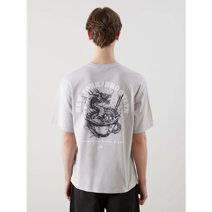 XSIDE Gri Bisiklet Yaka Baskılı Erkek Tişört