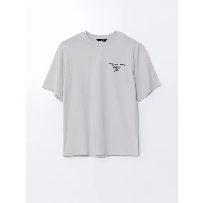 XSIDE Gri Bisiklet Yaka Baskılı Erkek Tişört