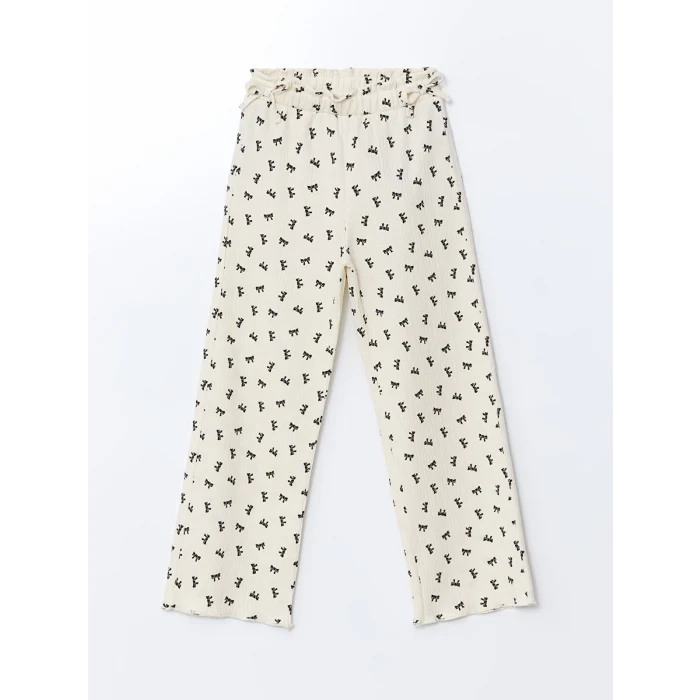 LCW Kids Ekru Beli Lastikli Fiyonklu Kız Çocuk Eşofman Altı