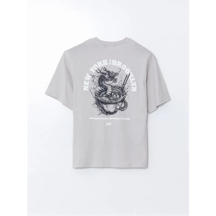 XSIDE Gri Bisiklet Yaka Baskılı Erkek Tişört