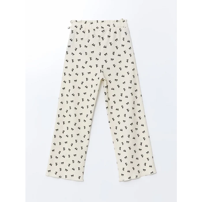 LCW Kids Ekru Beli Lastikli Fiyonklu Kız Çocuk Eşofman Altı