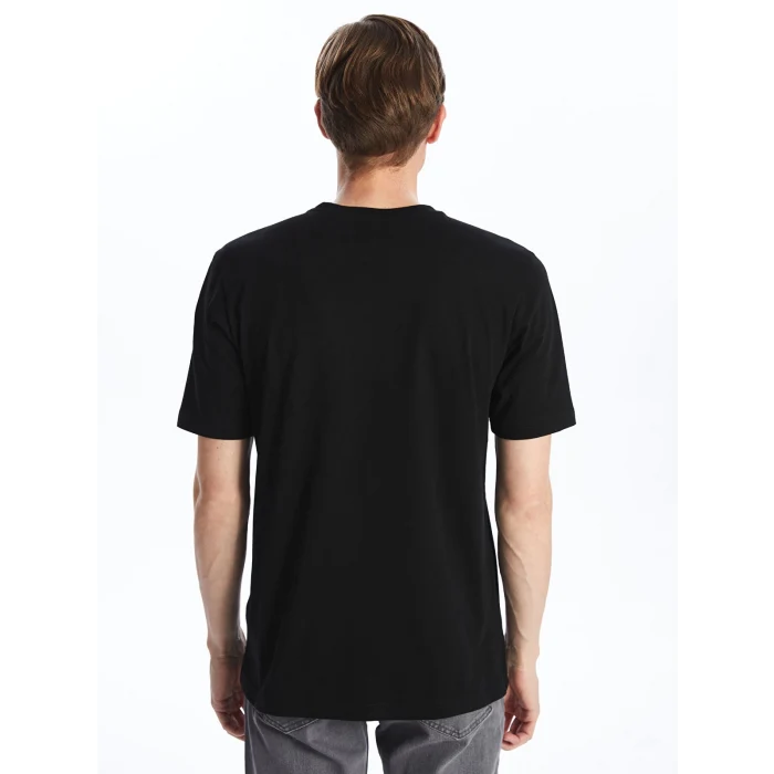 LCWAIKIKI Classic Siyah Bisiklet Yaka Kısa Kollu Baskılı Penye Erkek Tişört