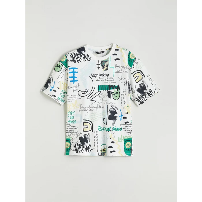 XSIDE Ekru Bisiklet Yaka Baskılı Penye Erkek Tişört