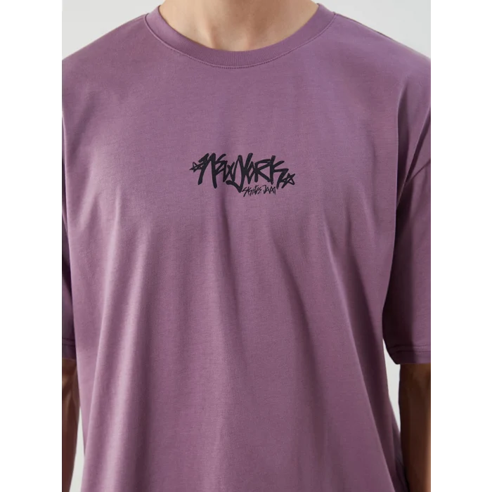 XSIDE Mor Bisiklet Yaka Baskılı Penye Erkek Tişört