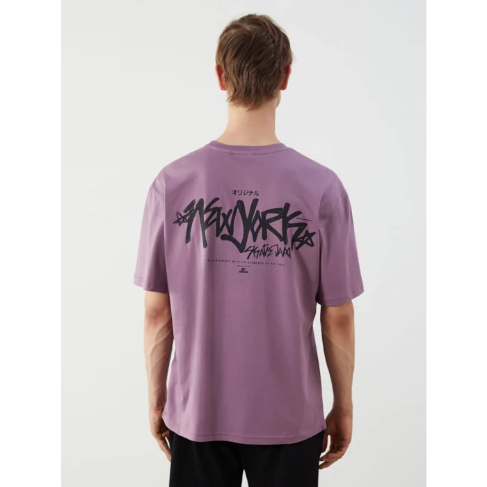 XSIDE Mor Bisiklet Yaka Baskılı Penye Erkek Tişört