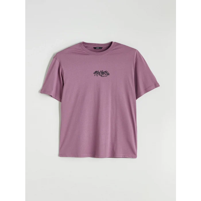 XSIDE Mor Bisiklet Yaka Baskılı Penye Erkek Tişört