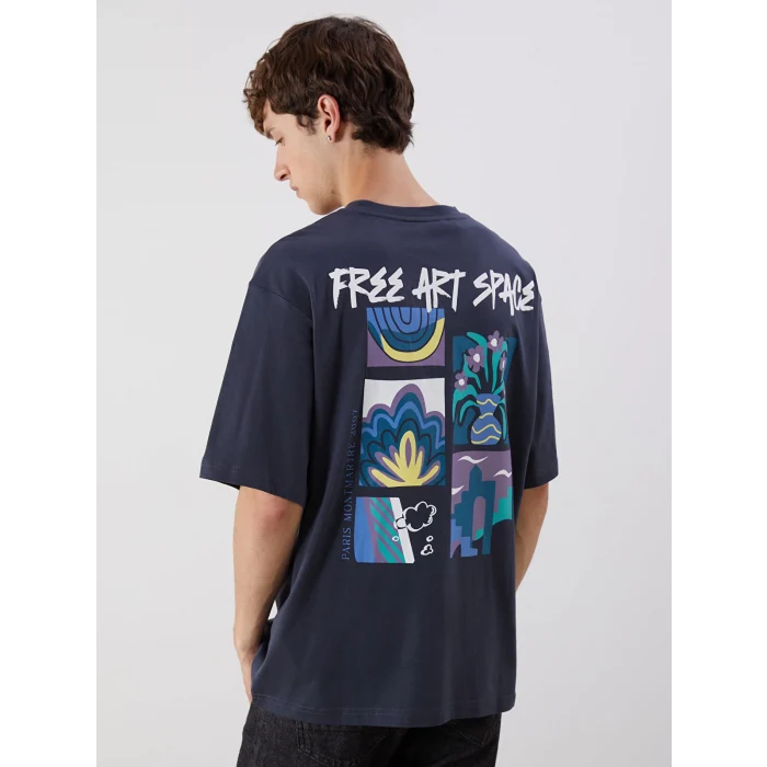 XSIDE Antrasit Bisiklet Yaka Baskılı Penye Erkek Tişört